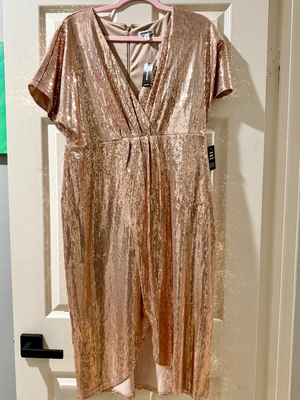 Express Pink Sequin Wrap Dress